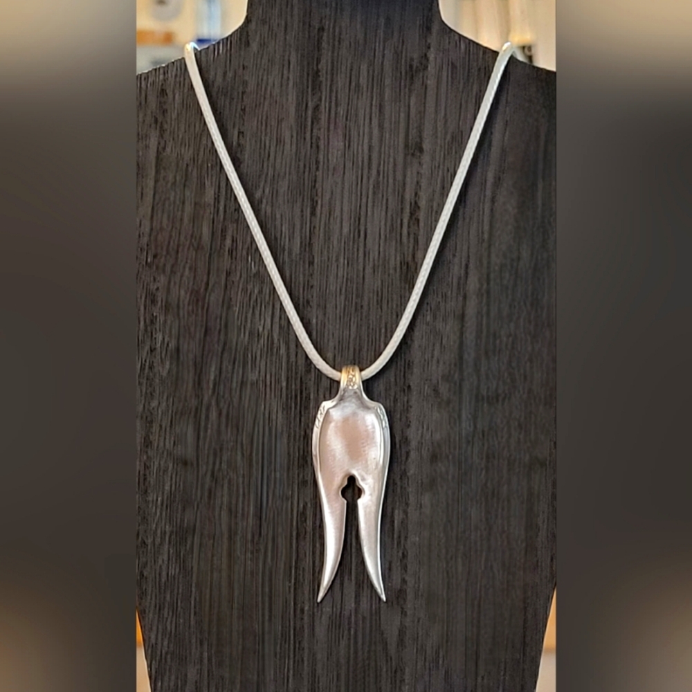 Antique Silver Plate Hand-Hand-Crafted Fork Necklace Pendant Boho
